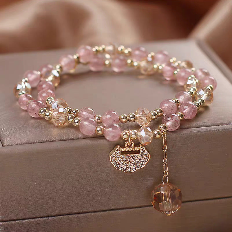 Natural Hair Crystal Bracelet with Lock Charm