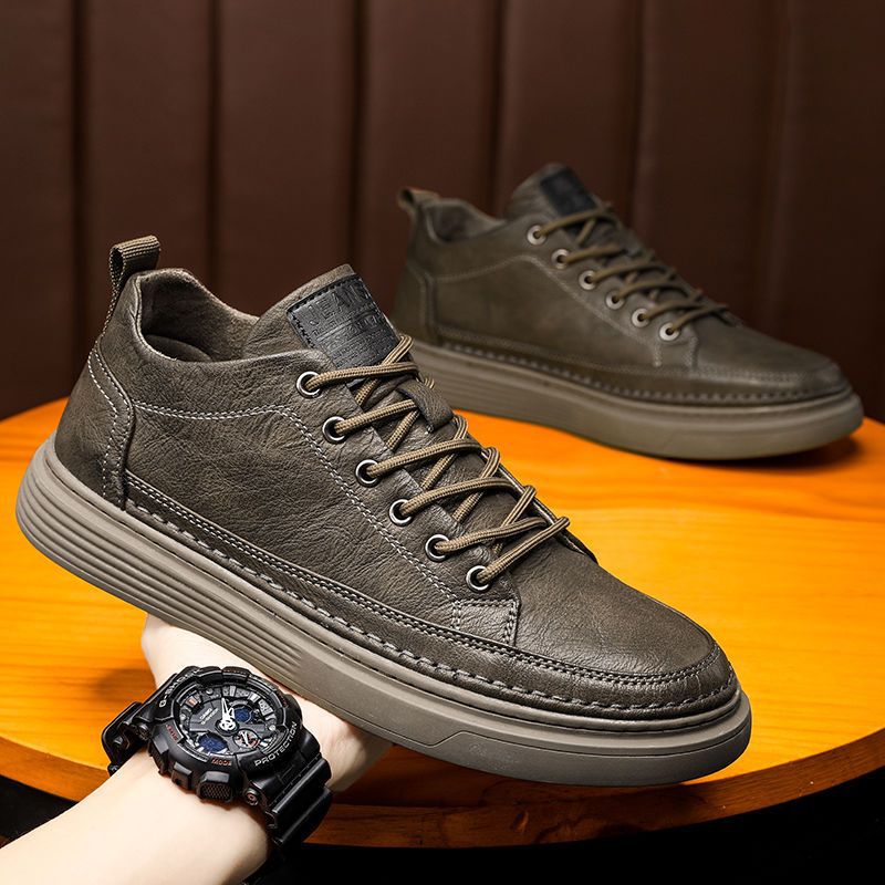 Men's Black British Leather Casual Shoes Spring Autumn Style