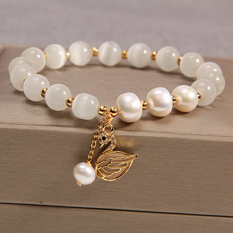 Opal Swan Crystal Bracelet with 8mm Beads