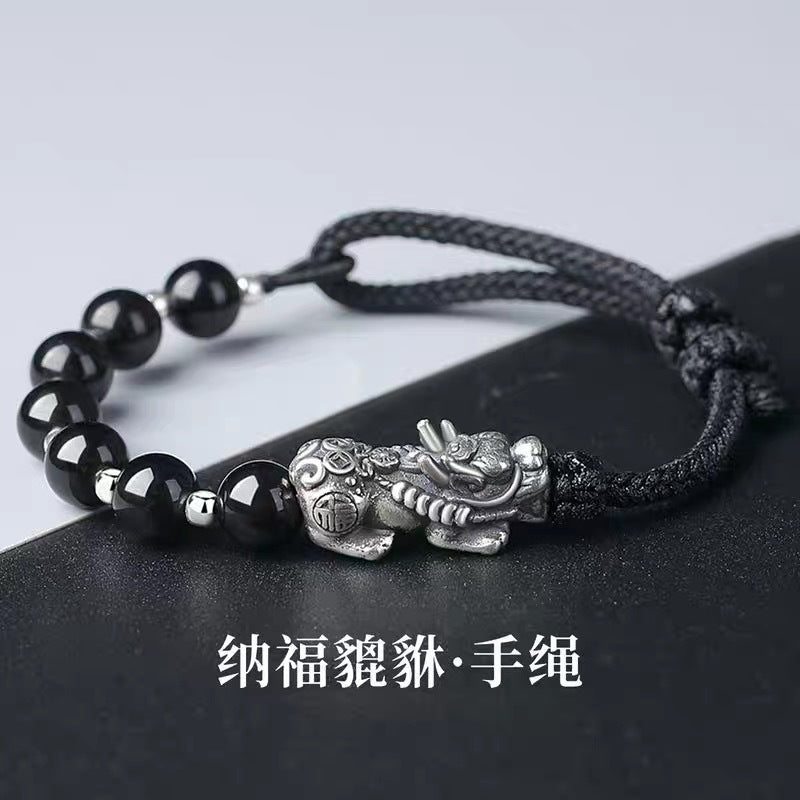 Obsidian Silver-Plated Minimalist Bracelet