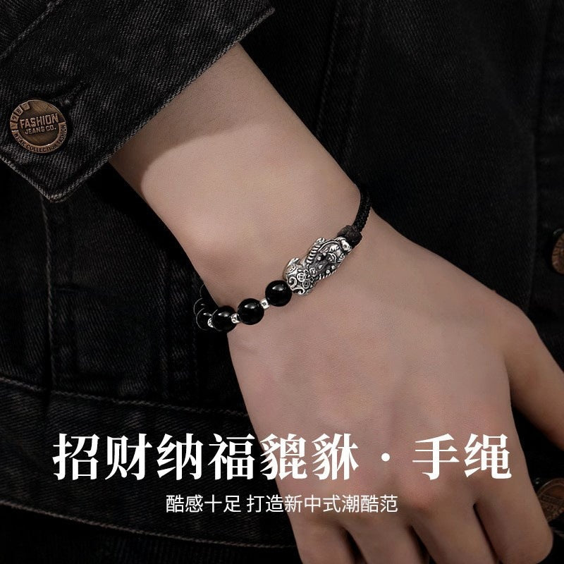 Obsidian Silver-Plated Minimalist Bracelet