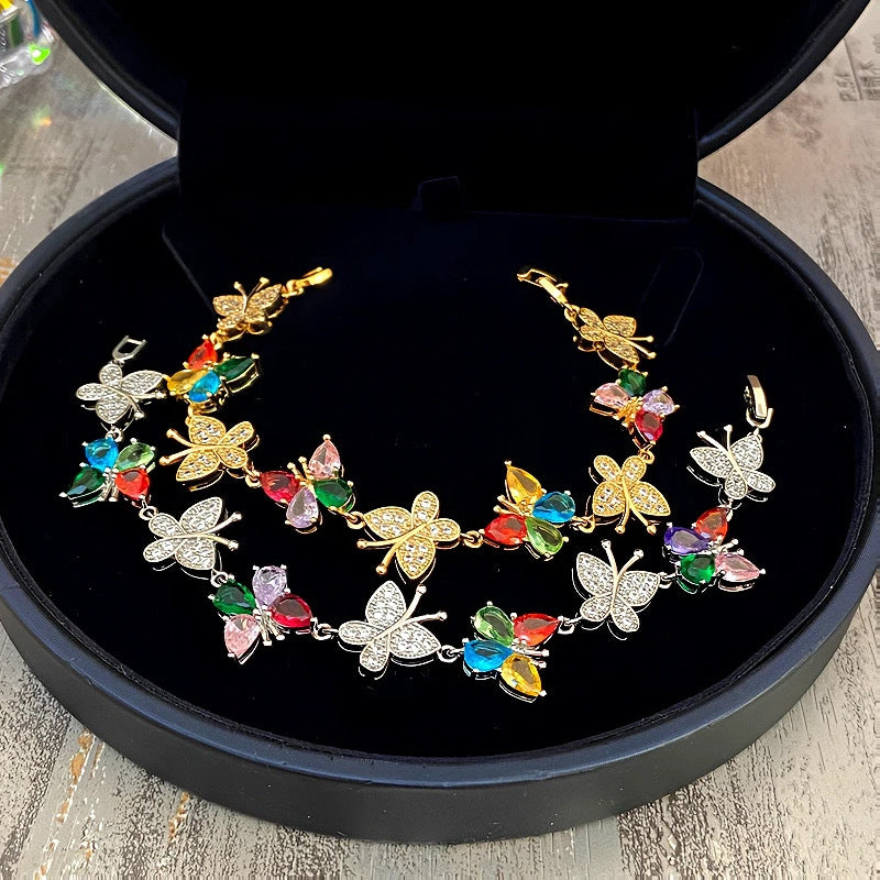 Colorful Zircon Butterfly Gold Silver Bracelet