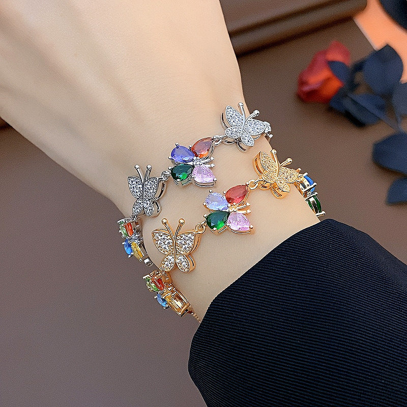 Colorful Zircon Butterfly Gold Silver Bracelet