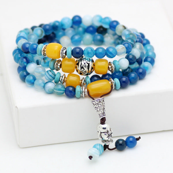 Striped Agate Buddha 6mm Multi-Layer Bracelet