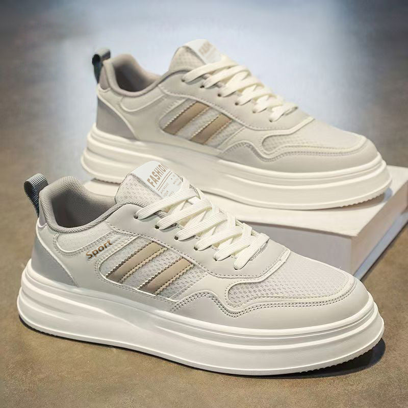 Men's Thick Sole Mesh Sneakers Breathable White Casual Sports