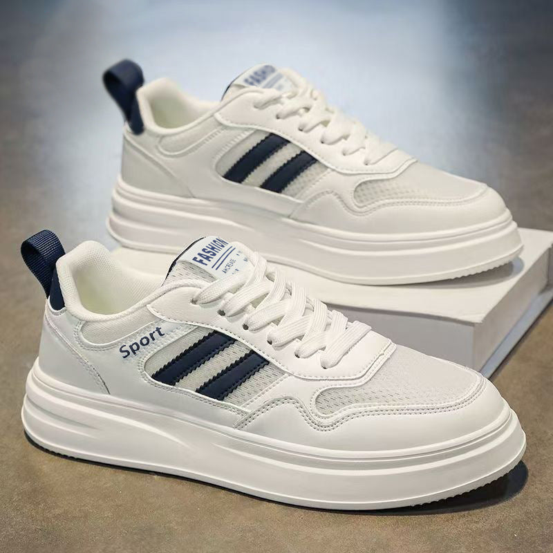 Men's Thick Sole Mesh Sneakers Breathable White Casual Sports