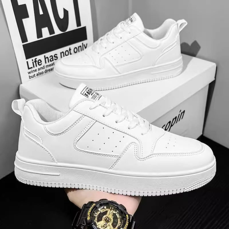 Men's Korean Style Thick Sole White Sneakers Breathable Casual