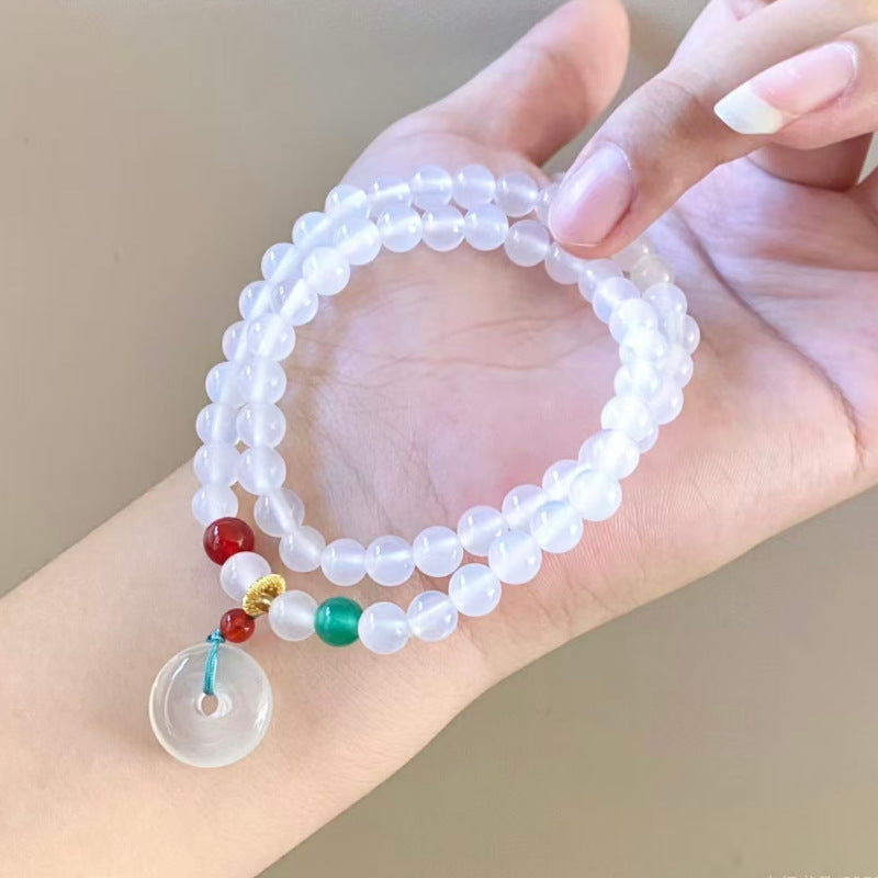 White and Azure Agate Double-Circle Bracelet