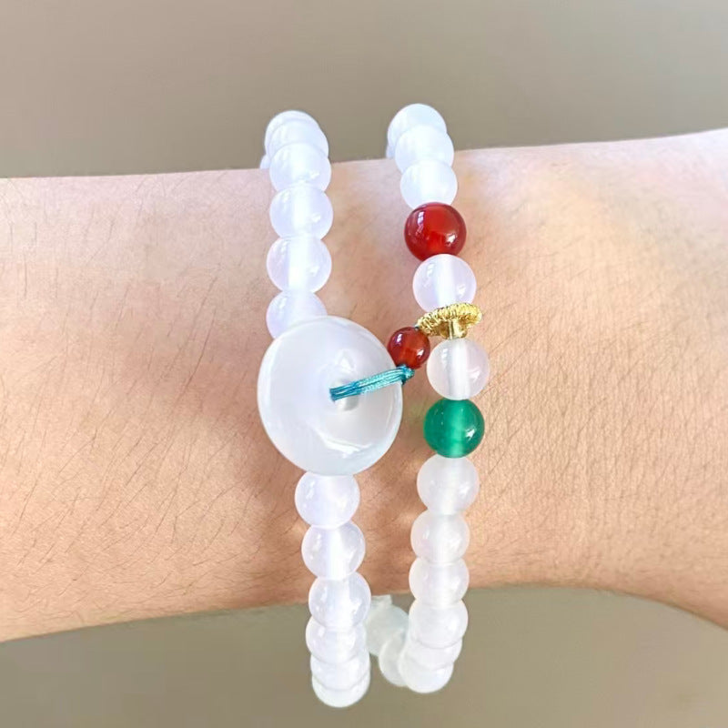 White and Azure Agate Double-Circle Bracelet