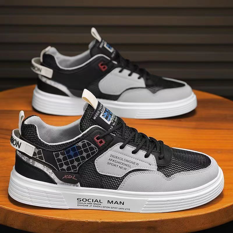 Men's White Canvas Low-Top Sneakers Mesh Sports Casual Shoes