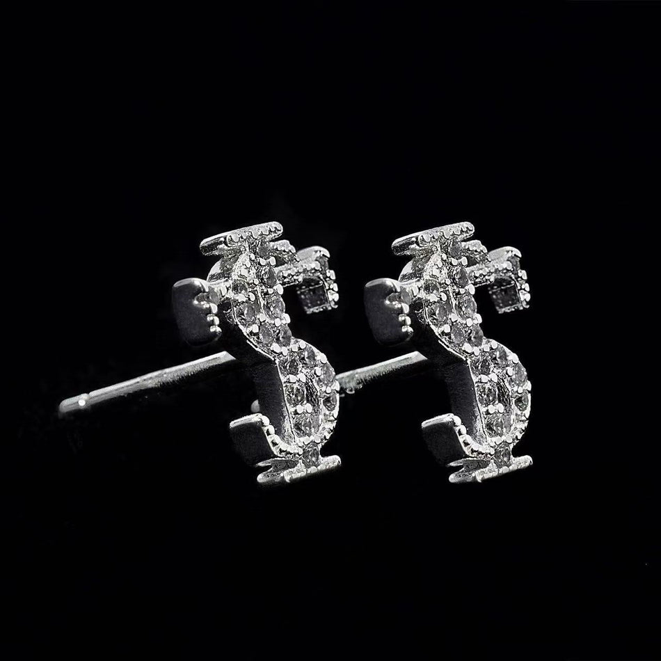 Full Diamond Letter Earrings Hip-Hop Retro Street Style