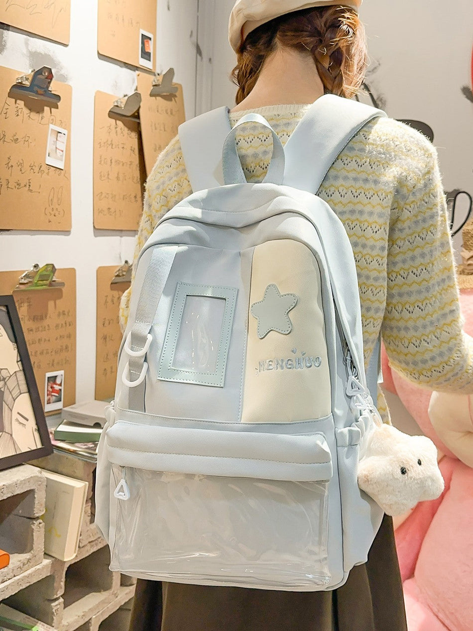 Light Blue Nylon School Backpack for Girls