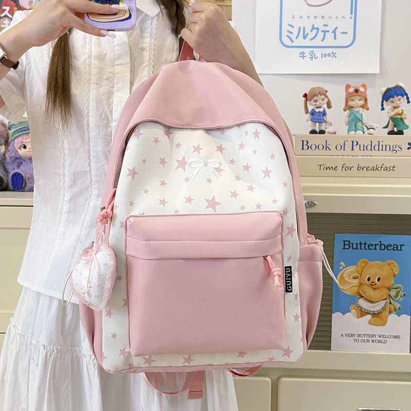 Stylish Star Print Nylon Backpack for Students