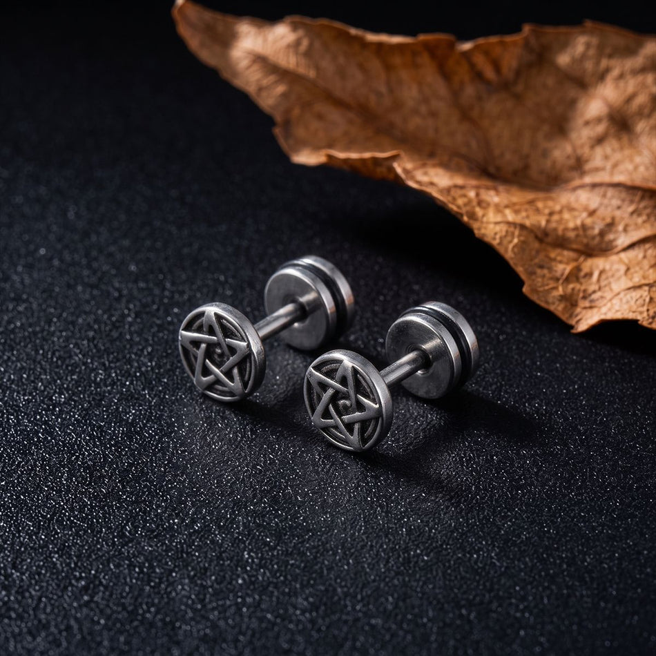 Titanium Steel Star Stud Earrings Spiral Hip-Hop Street Jewelry