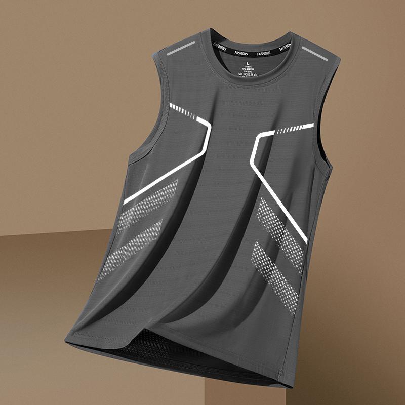 Men's Ice Silk Double Rod Vest, Breathable Quick-Dry Round Neck