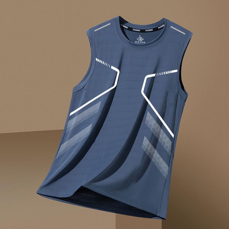 Men's Ice Silk Double Rod Vest, Breathable Quick-Dry Round Neck