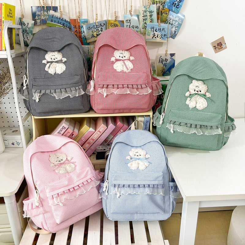 Cute Plaid Nylon School Backpack for Girls