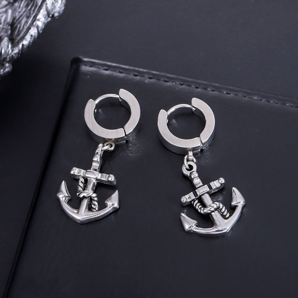 Stainless Steel Cross Anchor Hoop Earrings Unisex Niche Jewelry