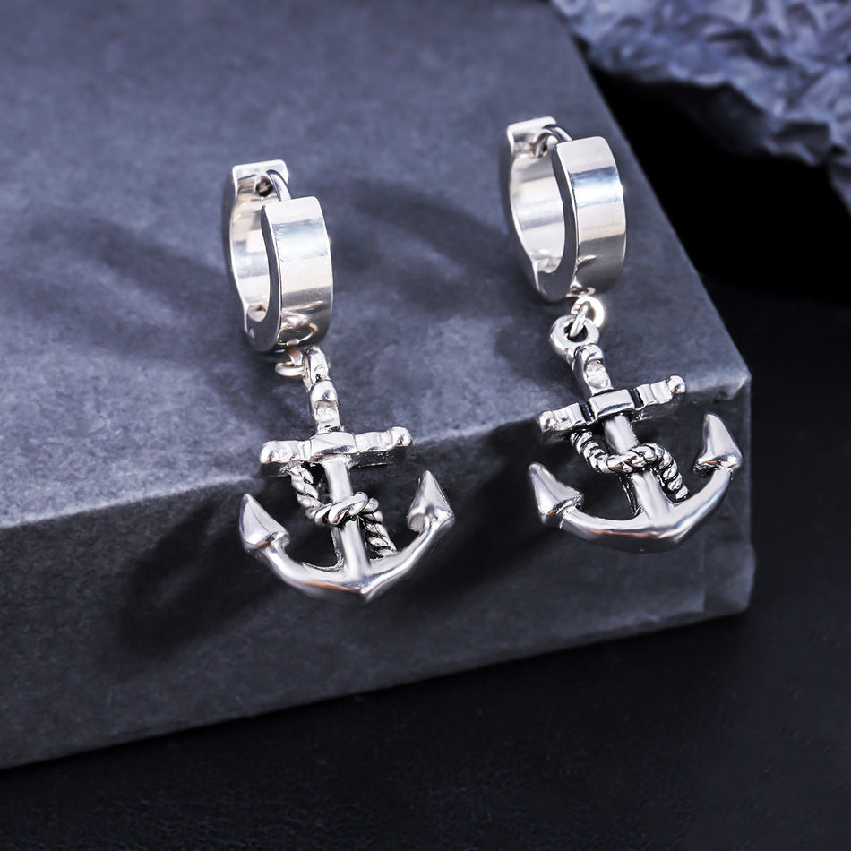Stainless Steel Cross Anchor Hoop Earrings Unisex Niche Jewelry