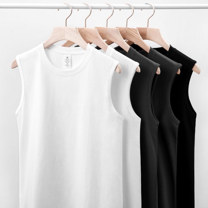 Men's American Heavy Cotton Vest, Round Neck Loose Fitness