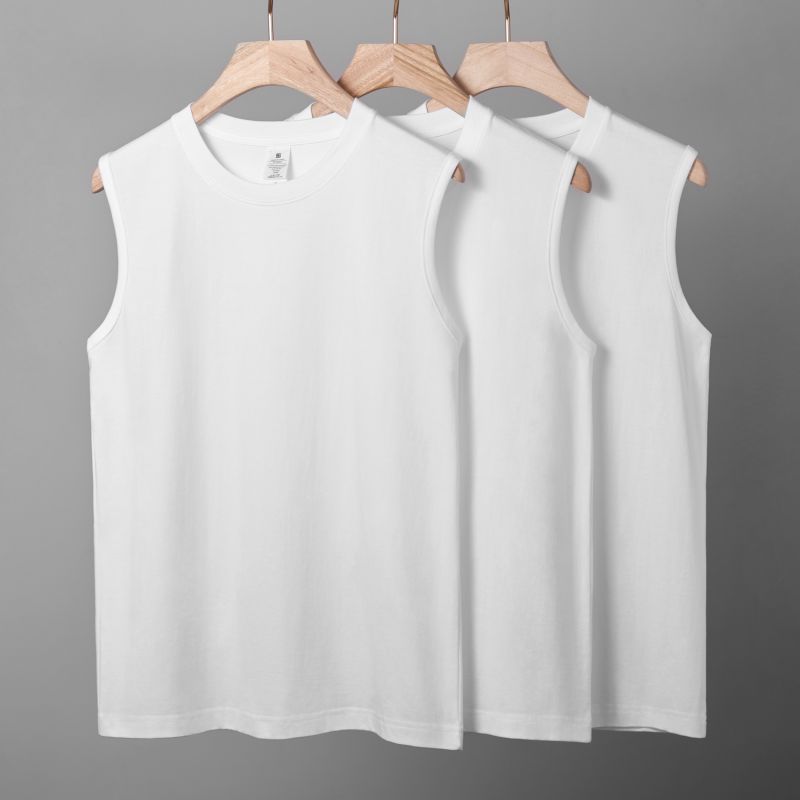 Men's American Heavy Cotton Vest, Round Neck Loose Fitness