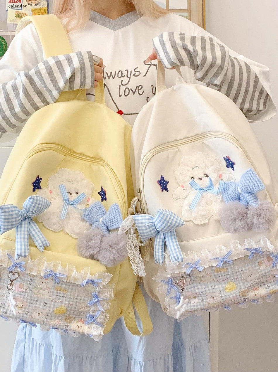 Soft Nylon Mini Backpack for Girls with Pearl Bow