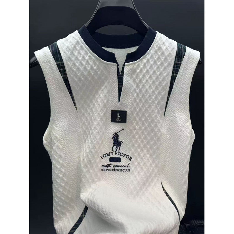 Men's Light Luxury Color-Matched Vest, Round Neck Sport Casual
