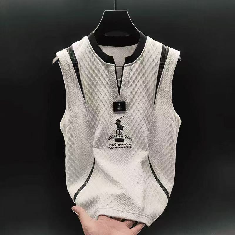 Men's Light Luxury Color-Matched Vest, Round Neck Sport Casual