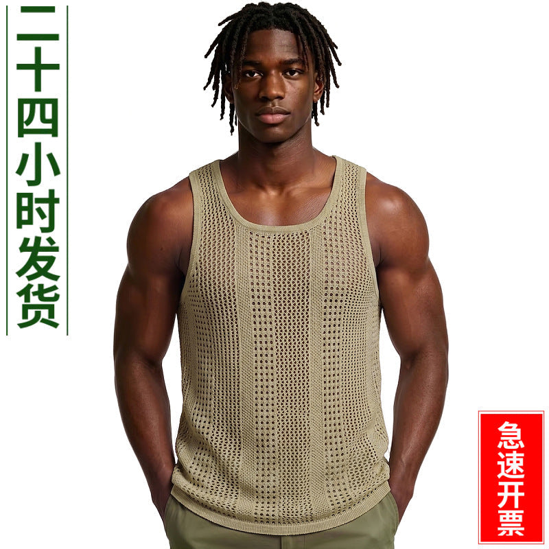 Men's Hollow Mesh Knitted Vest, European Casual Sport