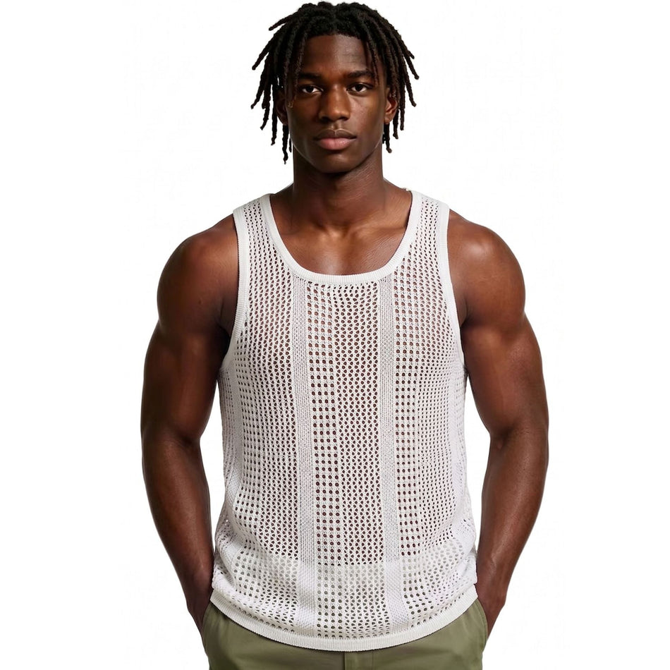 Men's Hollow Mesh Knitted Vest, European Casual Sport