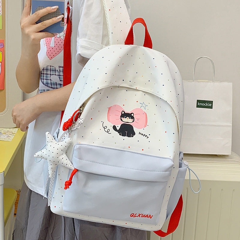 Large Capacity Nylon School Backpack with Wide Shoulder Straps