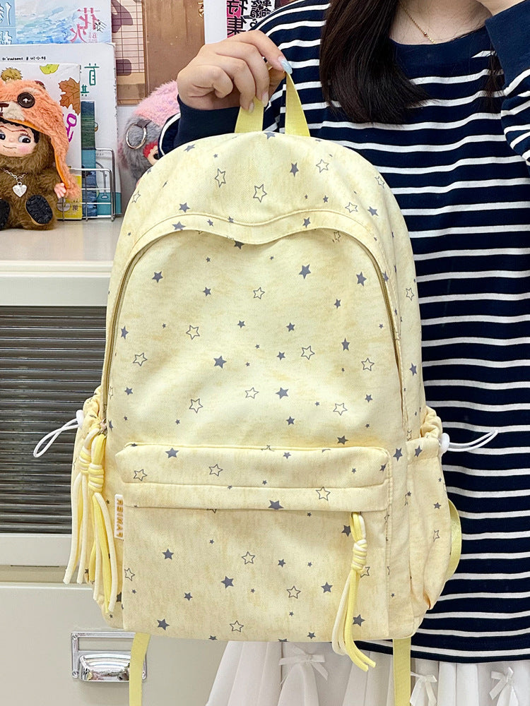 Cute Star Print Nylon Backpack for Junior High School Girls