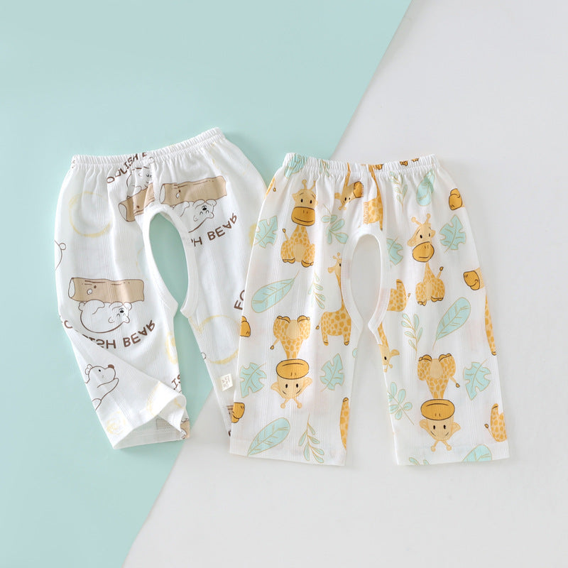 Children's Pure Cotton Open-Crotch Cropped Pants 2-Pack