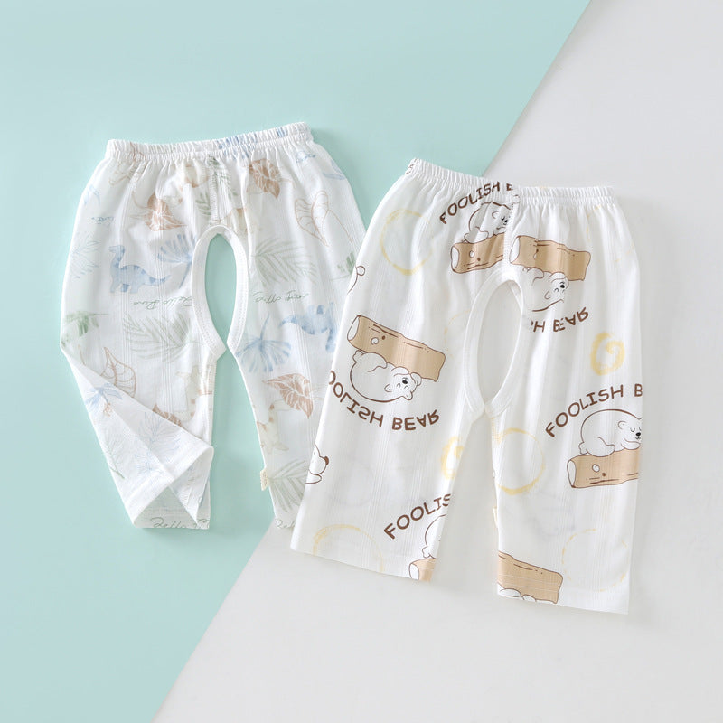 Children's Pure Cotton Open-Crotch Cropped Pants 2-Pack