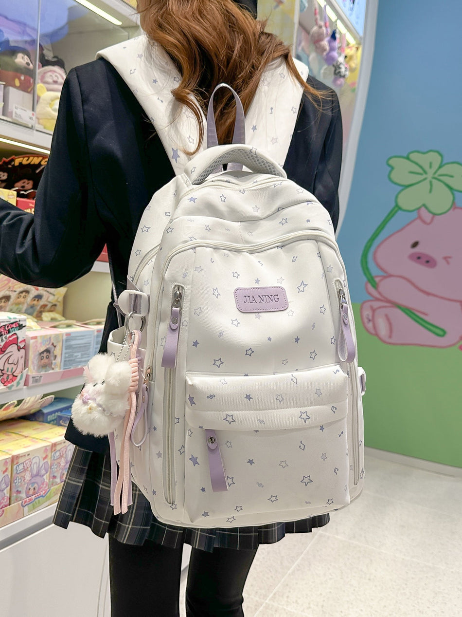 Cute Star Print Nylon Backpack for Girls