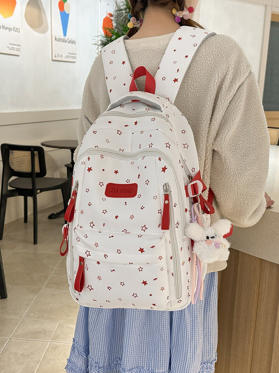 Cute Star Print Nylon Backpack for Girls