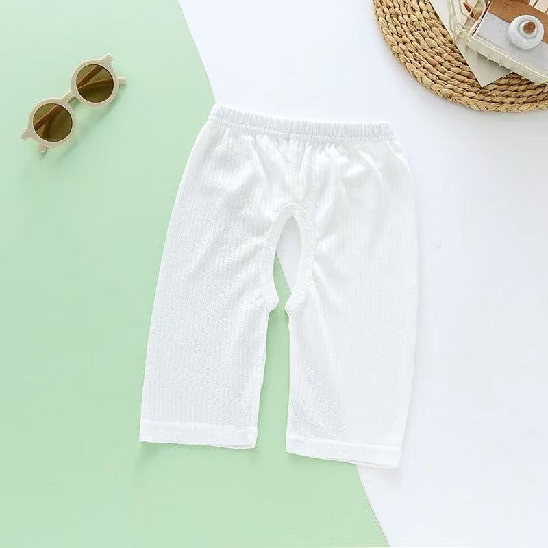 Baby's Bamboo Cotton Breathable Open-Crotch Cropped Pants