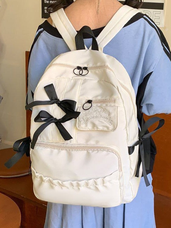 Cute Bow Nylon Backpack for Middle School Students