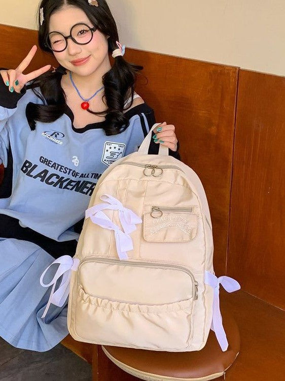 Cute Bow Nylon Backpack for Middle School Students