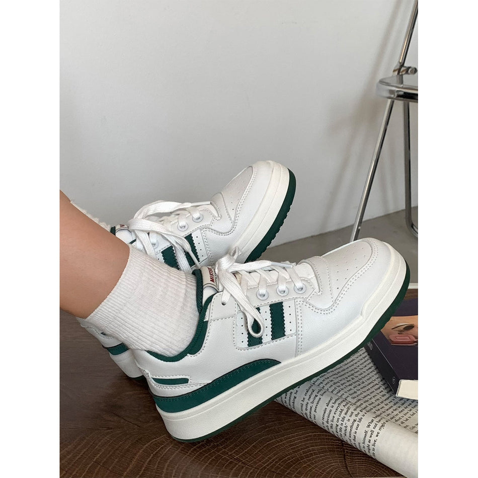 Women's White Platform Sneakers with Breathable Comfort