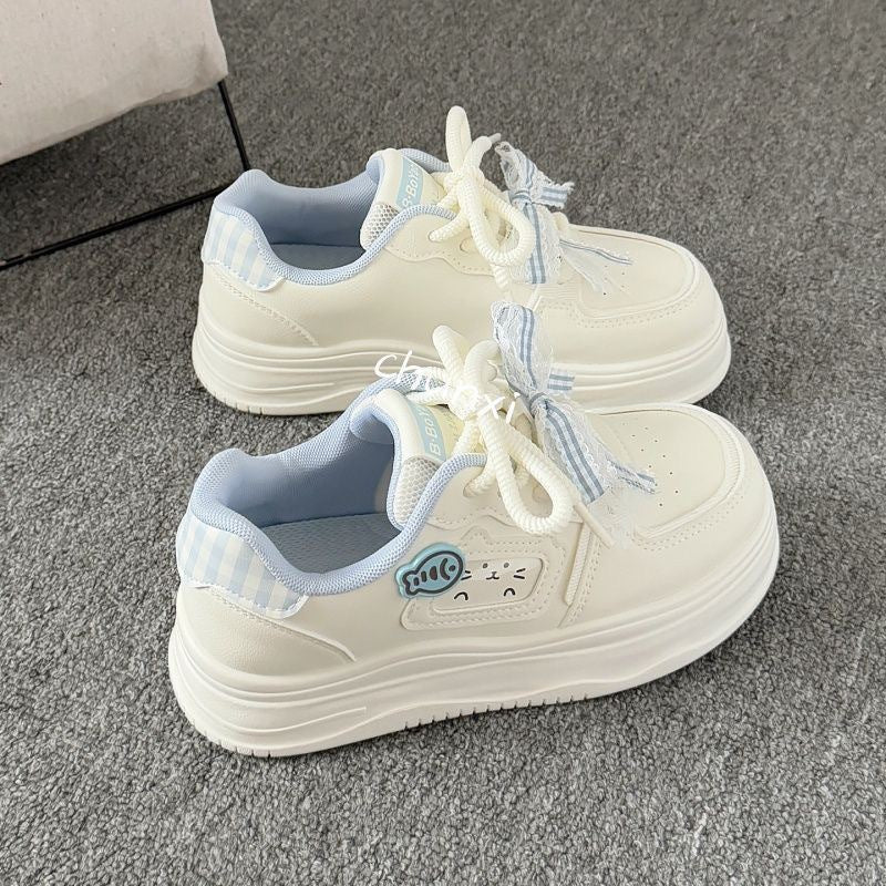 Women's Thick-Soled Casual Sneakers with Leather Detail