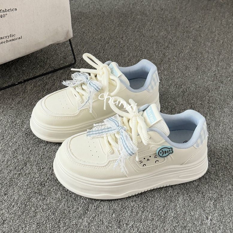 Women's Thick-Soled Casual Sneakers with Leather Detail