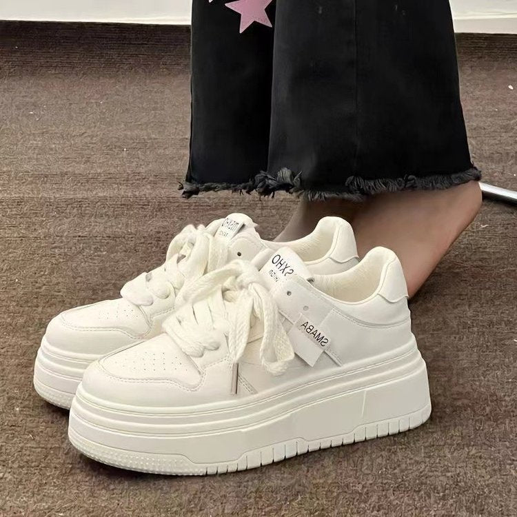 Women's Thick-Soled White Casual Sneakers
