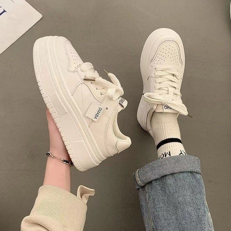 Women's Thick-Soled White Casual Sneakers