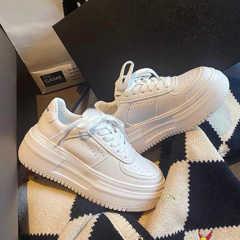 Women's 6cm Thick-Soled White Sneakers