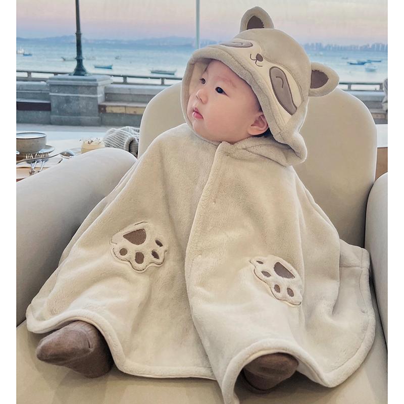Baby Winter Raccoon Hooded Windproof Cloak Shawl