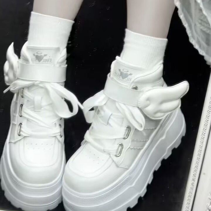 Women's 5cm Thick-Soled White Sneakers