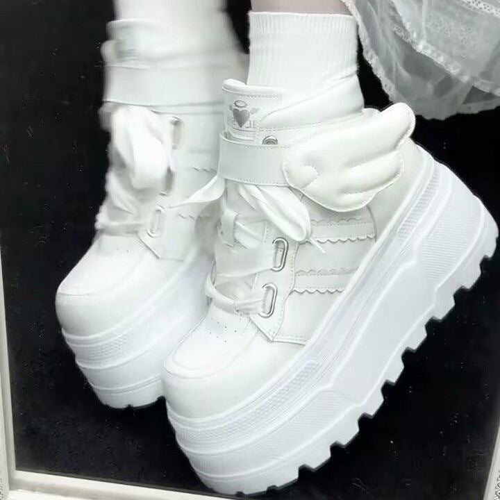 Women's 5cm Thick-Soled White Sneakers