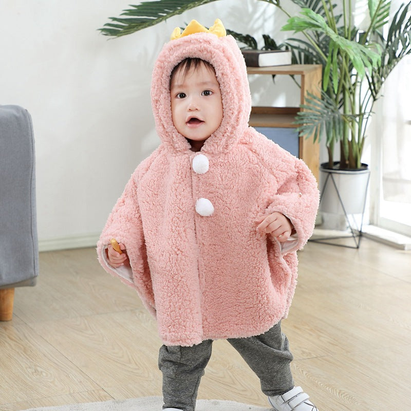 Baby Thickened Cashmere-Feel Hooded Outdoor Windproof Cloak