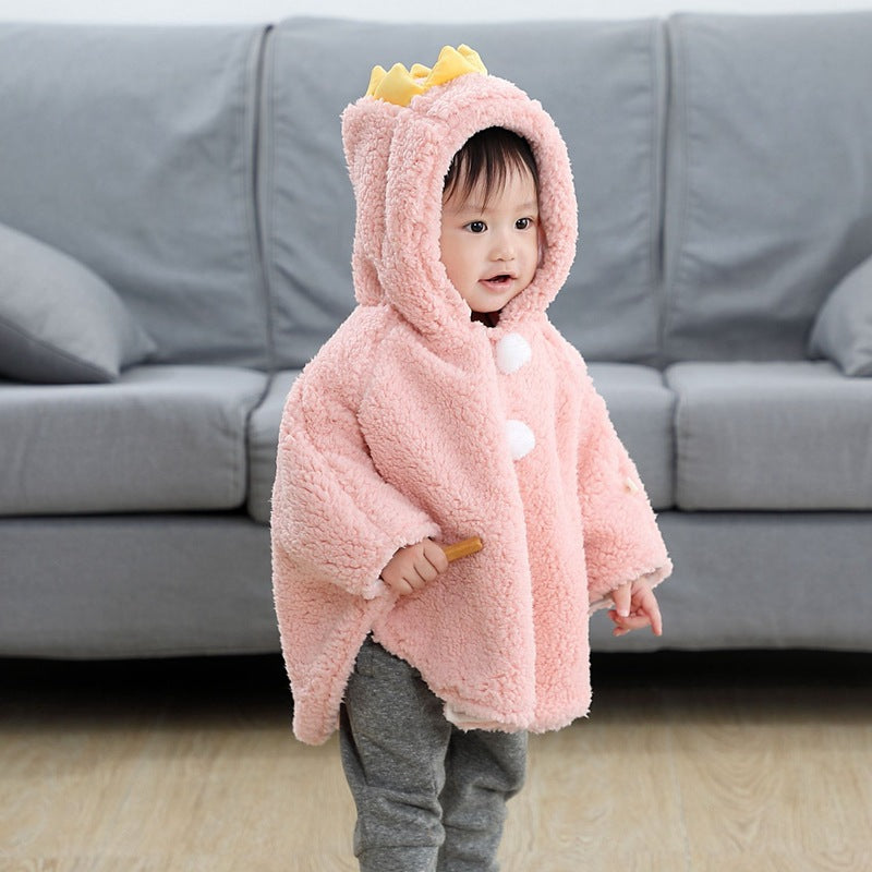 Baby Thickened Cashmere-Feel Hooded Outdoor Windproof Cloak
